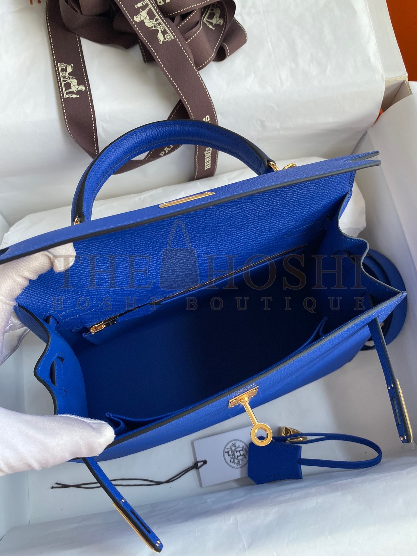 H**me5 Epsom Kelly 25cm Sellier Handmade Blue France Bag Master Quality