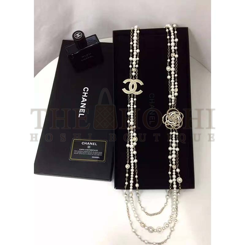 Ch**el Women Long Necklace in Metal Glass Pearls & Diamantés-White Master Quality
