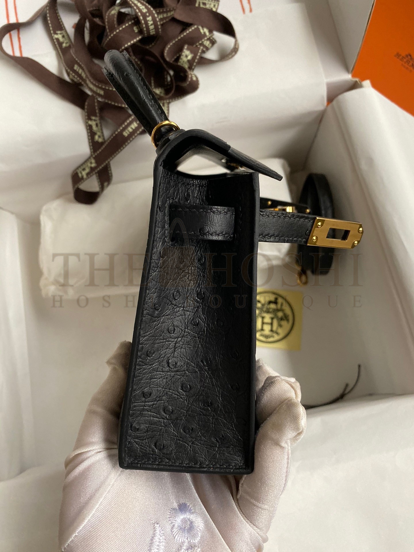 H**me5 Kelly Mini II Sellier Handmade Bag In Black Ostrich Leather Master Quality