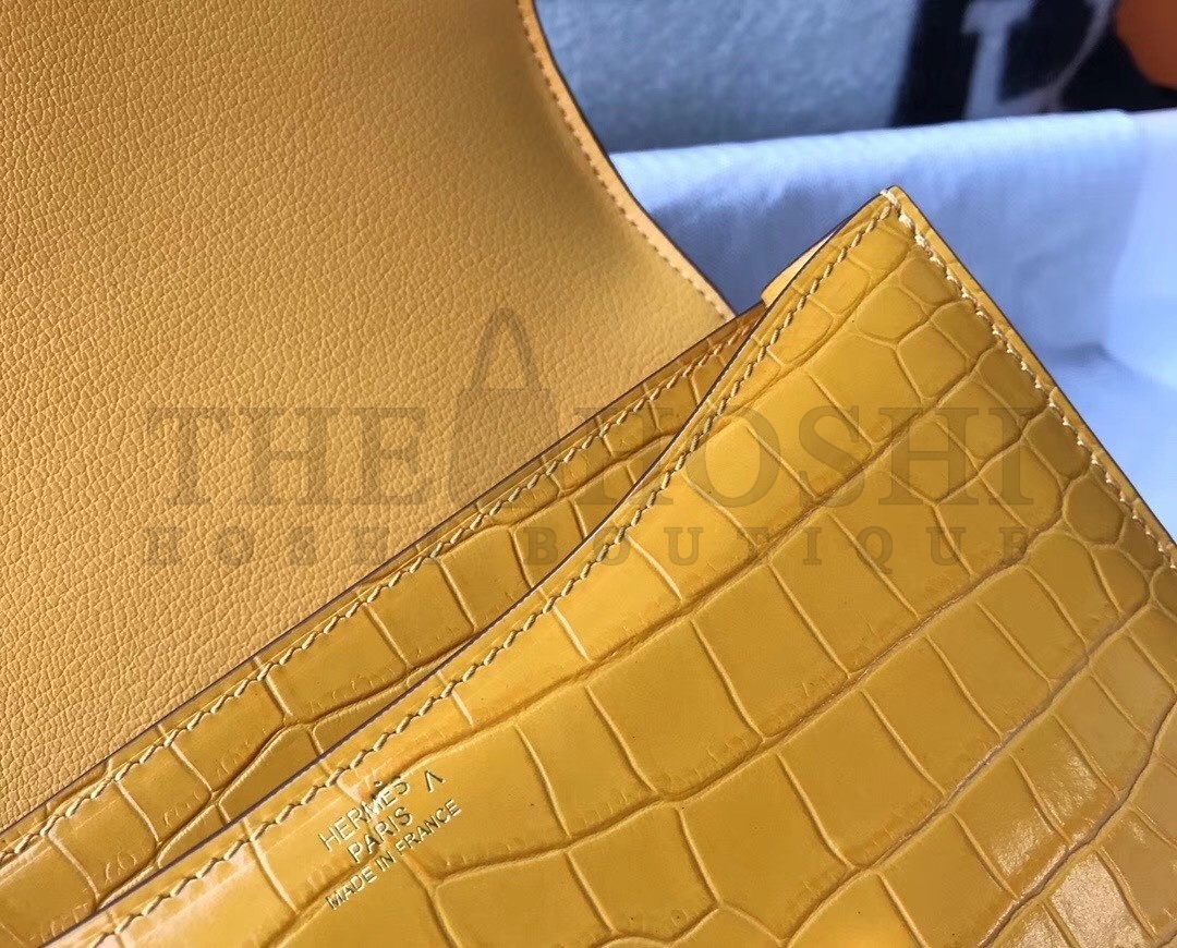 H**me5 Constance 24cm Bag In Yellow Embossed Crocodile Master Quality