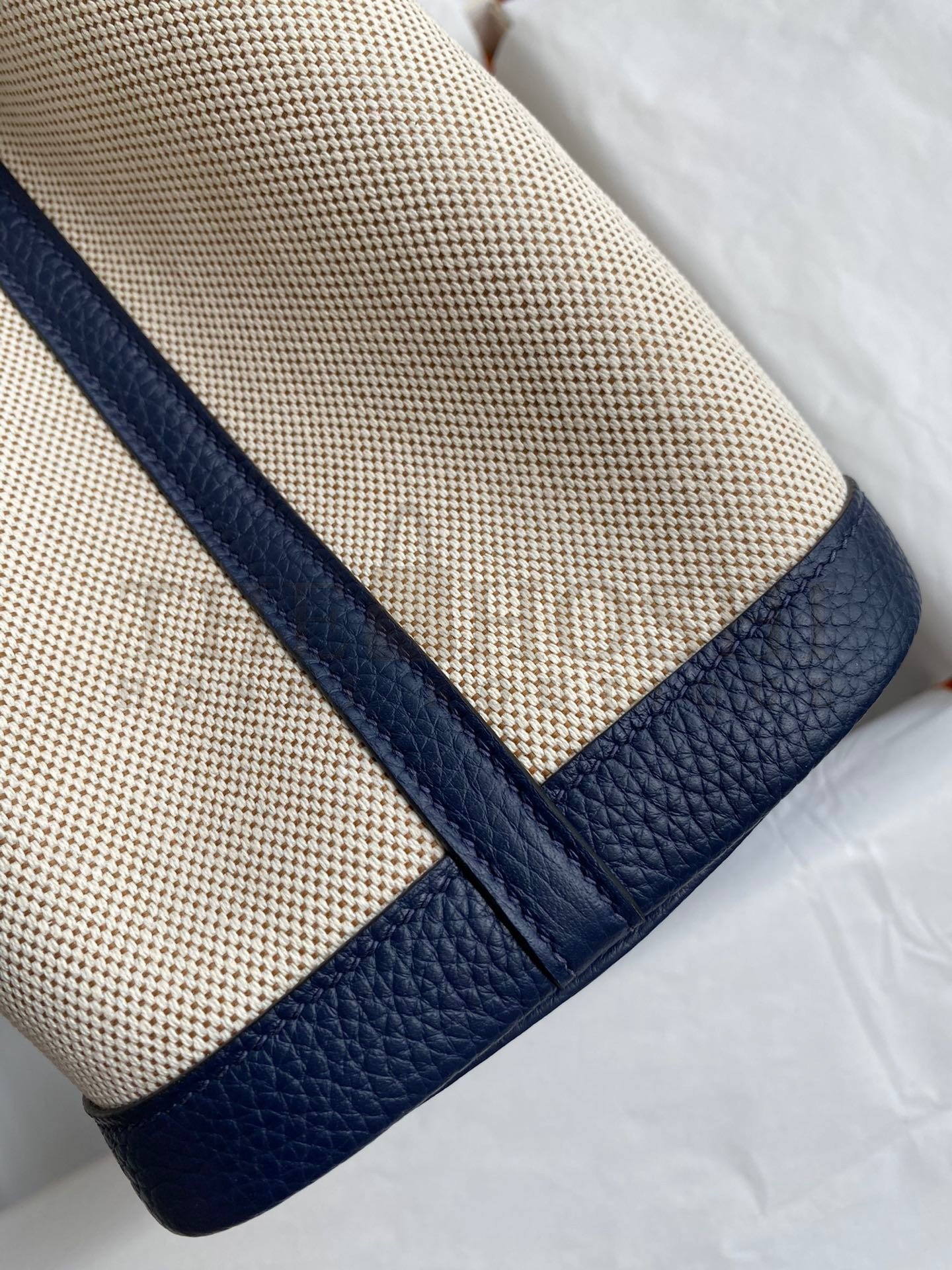 H**me5 Garden Party 30 Handmade Bag in Toile and Blue Leather Master Quality