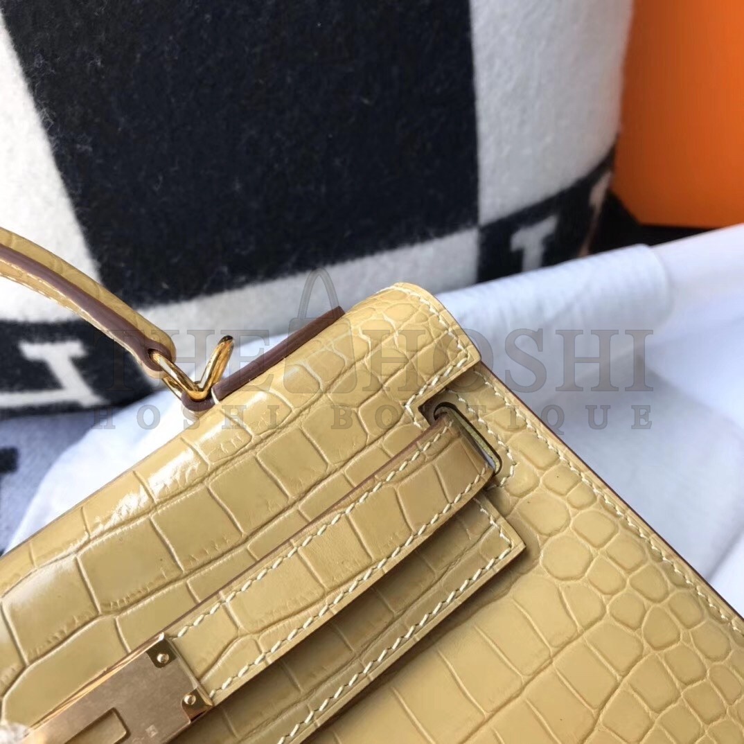 H**me5 Kelly 25cm Bag In Jaune Poussin Embossed Crocodile Master Quality
