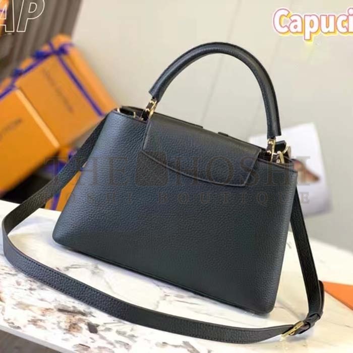 L0vis Vvtt0n LV Women Capucines BB Handbag Black Taurillon Cowhide Leather Gold-Color Hardware Master Quality