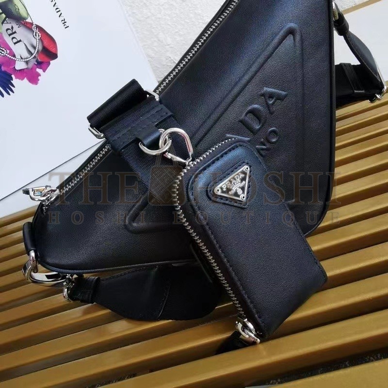 Pra*a Triangle Shoulder Bag In Black Leather Master Quality