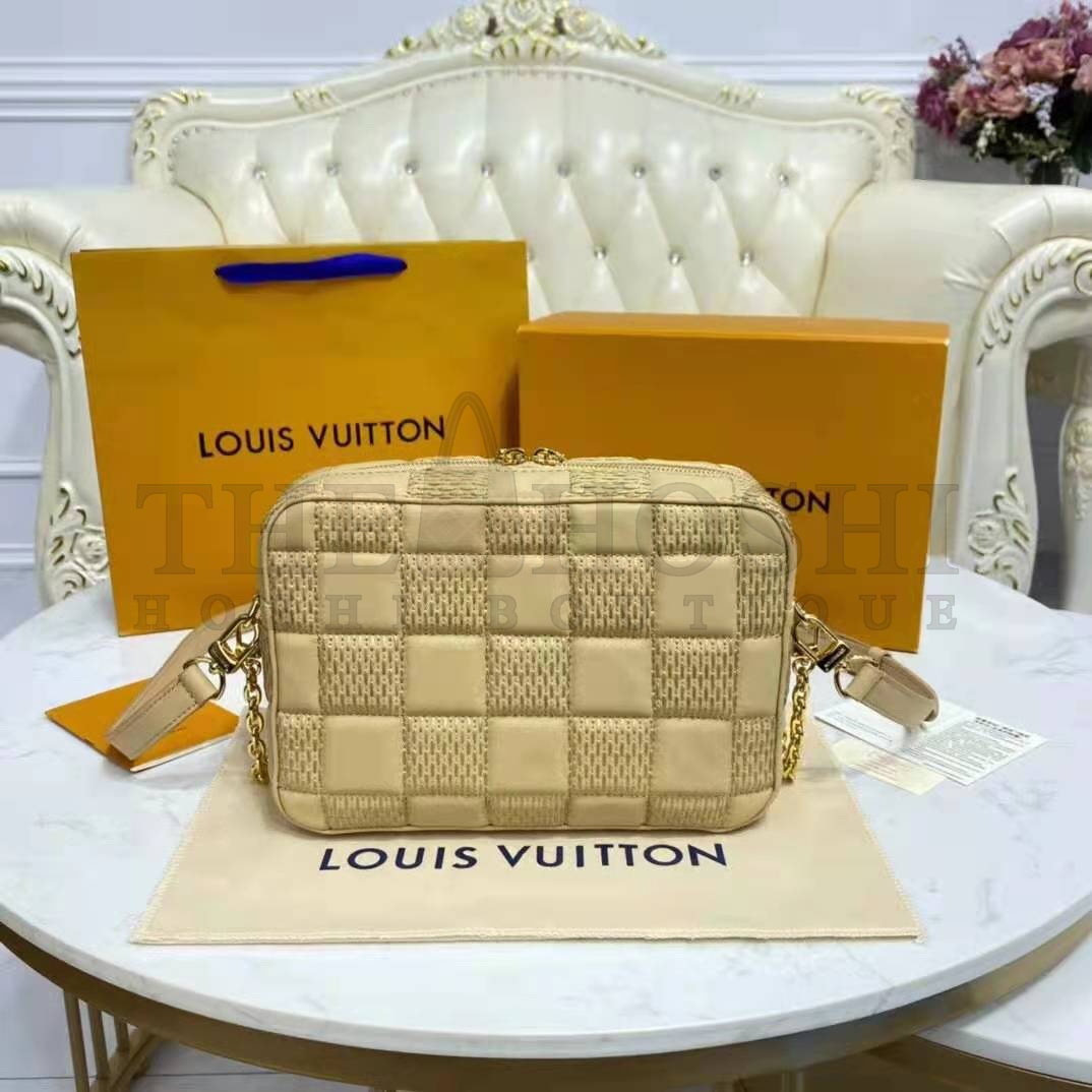 L0vis Vvtt0n LV Women Pochette Troca Handbag Cashmere Beige Damier Quilt Lamb Leather Master Quality