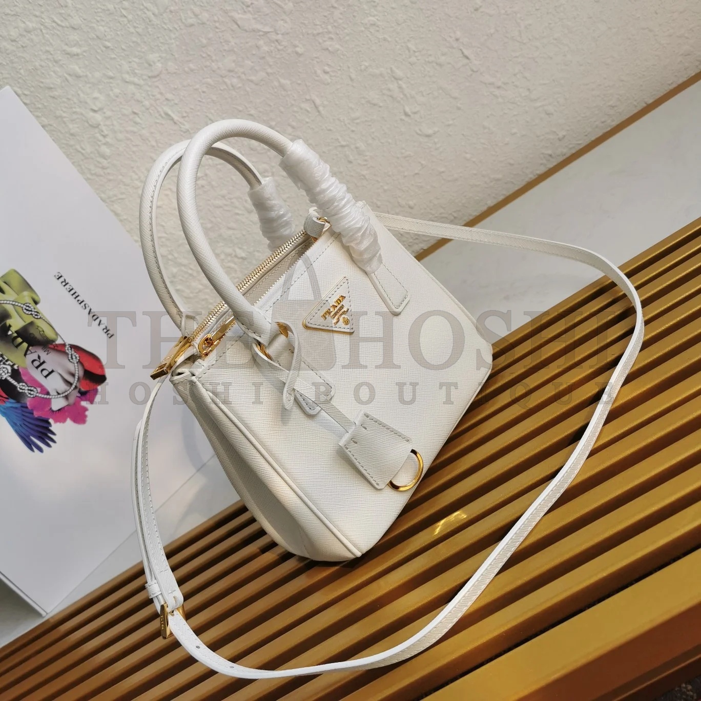 Pra*a Mini Galleria Bag In White Saffiano Leather Master Quality