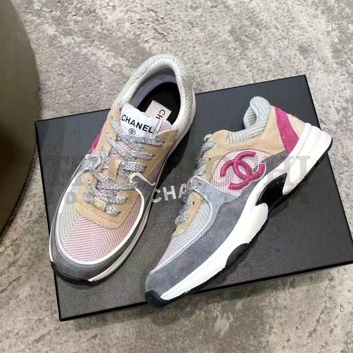 Ch**el Women CC Sneakers Fabric & Suede Calfskin Multicolor 1 Cm Heel Master Quality