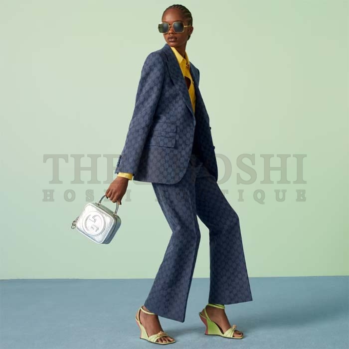 Gvc*1 Women GG Blondie Top Handle Bag Metallic Silver Leather Round Interlocking G Master Quality