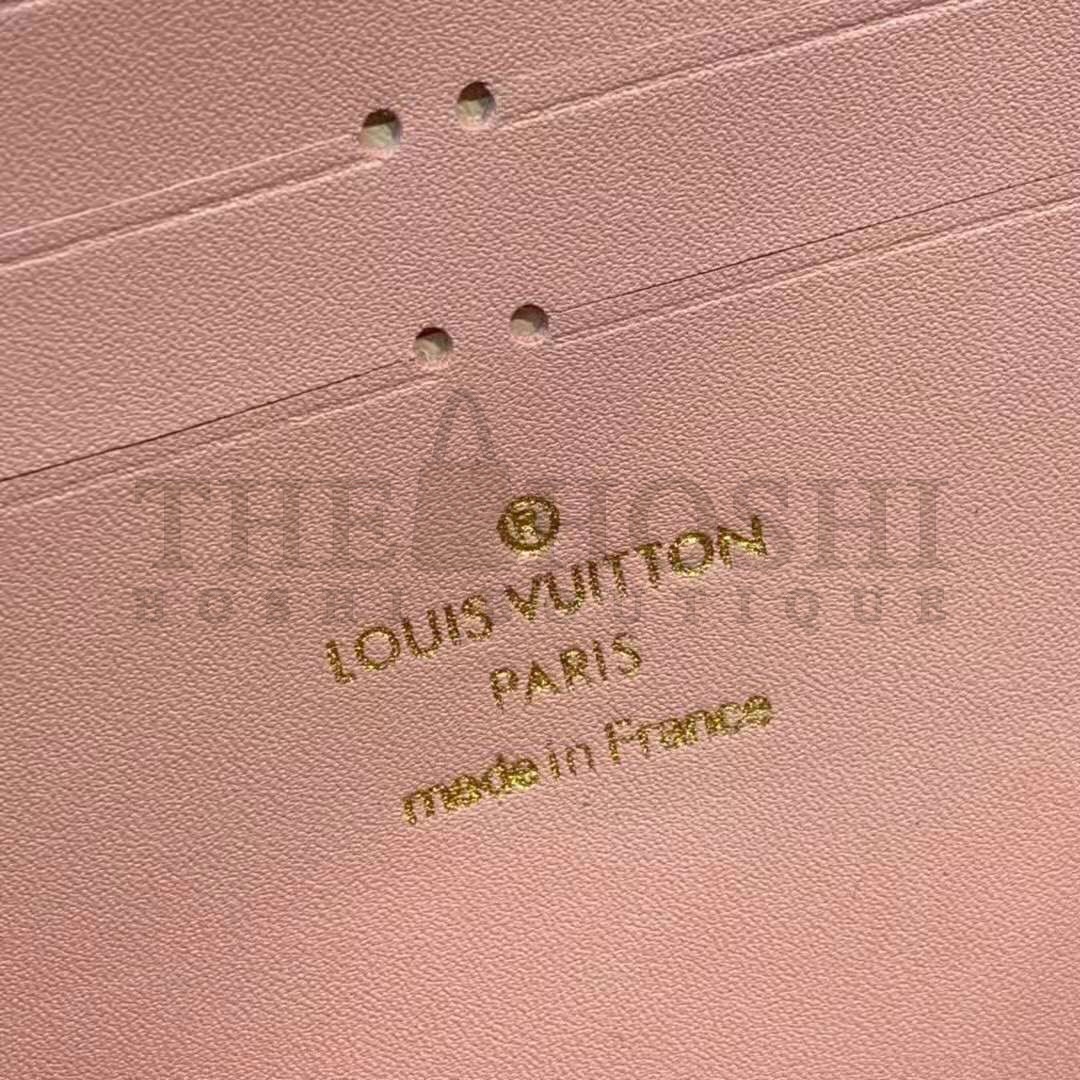 L0vis Vvtt0n LV Women Croisette Chain Wallet Magnolia Pink Damier Ebene Coated Canvas Master Quality