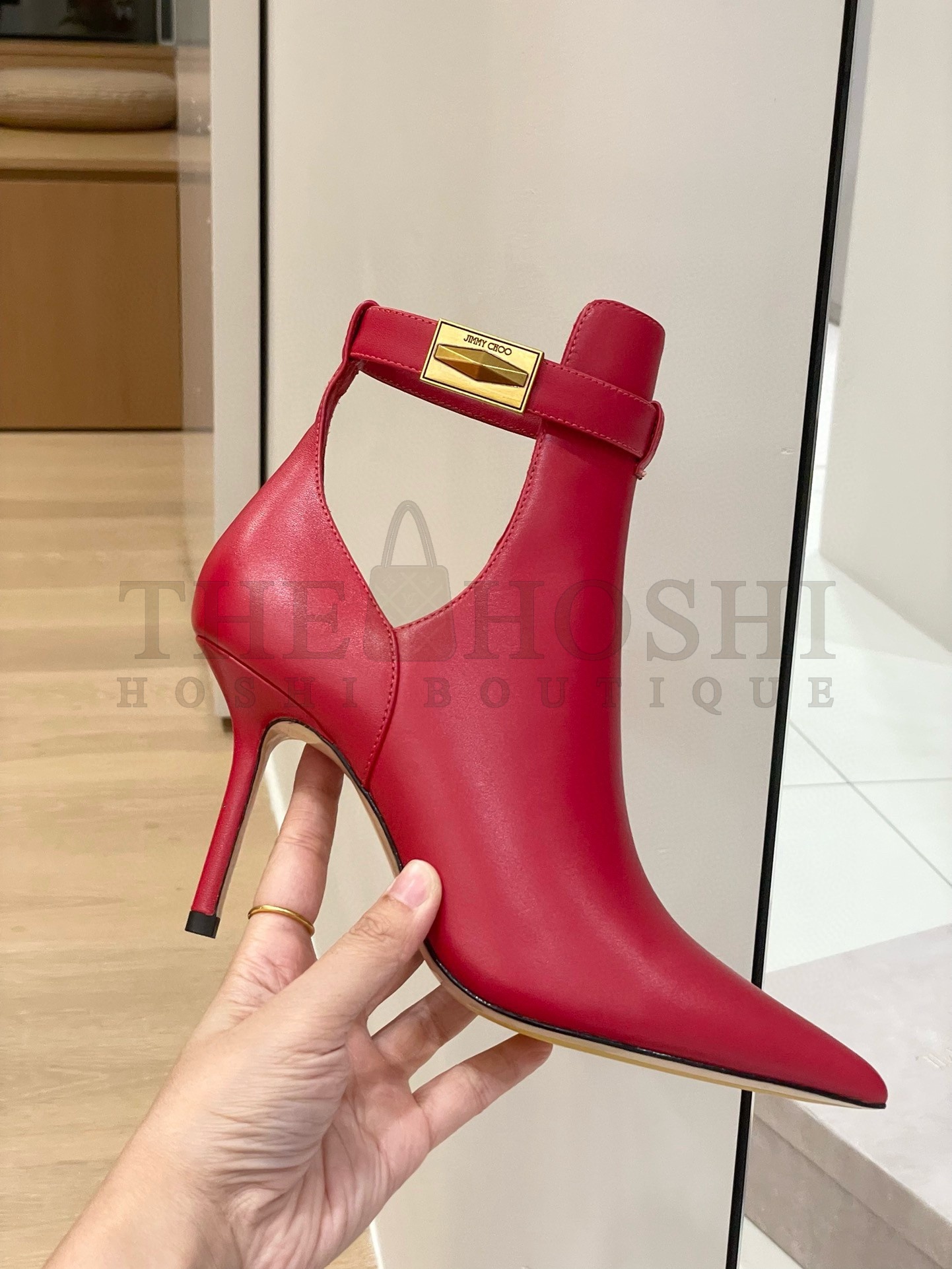 J1m*y Ch00 Nell Ankle Boots 85mm in Red Leather Master Quality