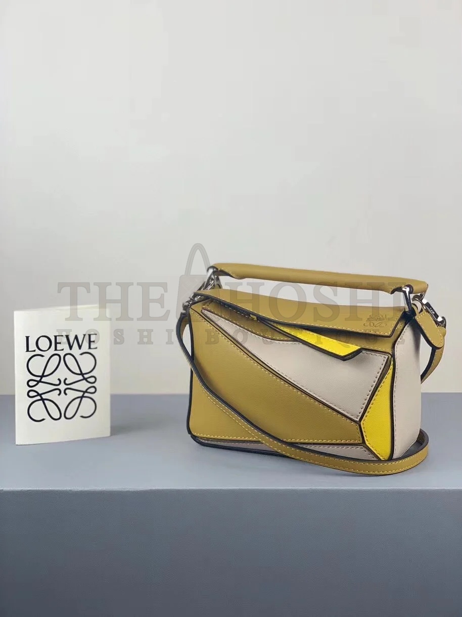 L0ew* Puzzle Mini Bag In Ochre/White/Yellow Calfskin Master Quality