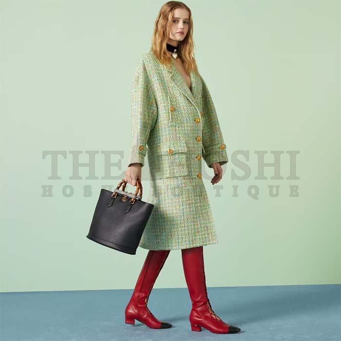 Gvc*1 Women Diana Medium Tote Bag Double G Black Leather Bamboo Handles Master Quality