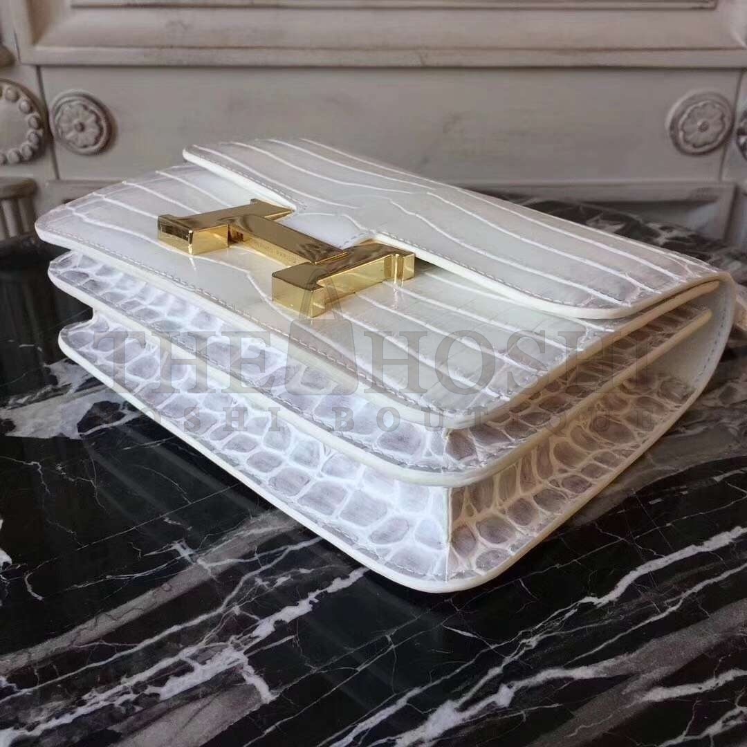 H**me5 White Constance MM 24cm Crocodile Bag Master Quality