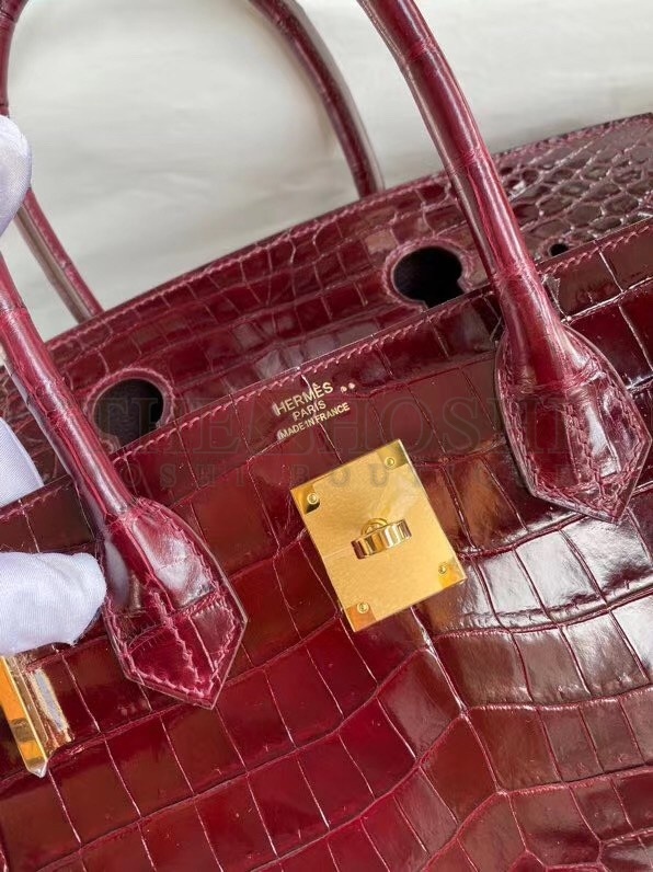 H**me5 Bordeaux Birkin 30cm Crocodile Niloticus Shiny Bag Master Quality