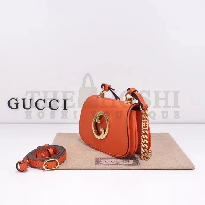 Gvc*1 Women GG Blondie Mini Shoulder Bag Orange Leather Round Interlocking G Chain Master Quality