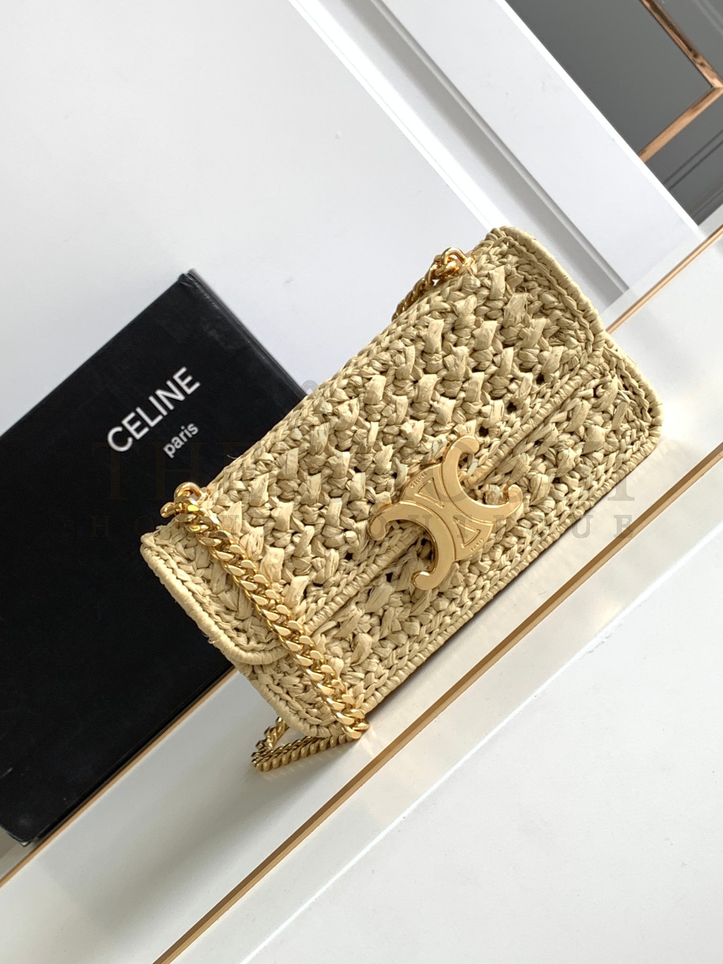 Ce1i*e Raffia Mini Trimophe bag 20.5 X 10.5 X 4 cm Master Quality