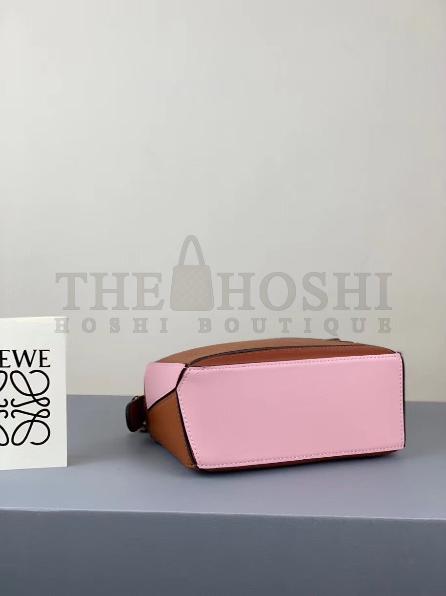 L0ew* Puzzle Mini Bag In Brown/Camel/Pink Calfskin Master Quality