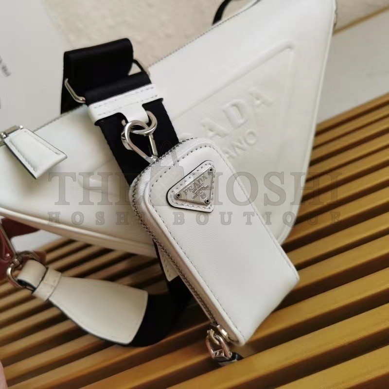 Pra*a Triangle Shoulder Bag In White Leather Master Quality