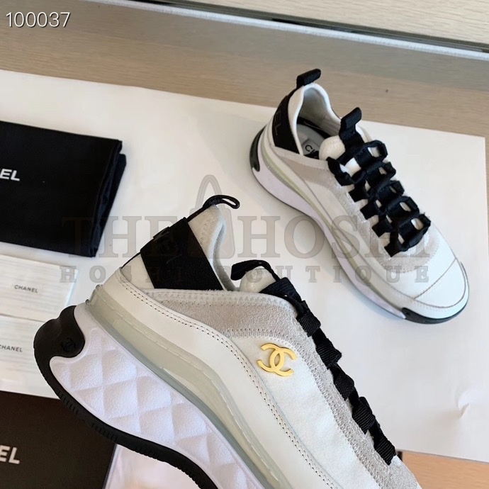 Ch**el Women Sneakers in Velvet Calfskin &amp; Mixed Fibers 1 cm Heel-Beige Master Quality