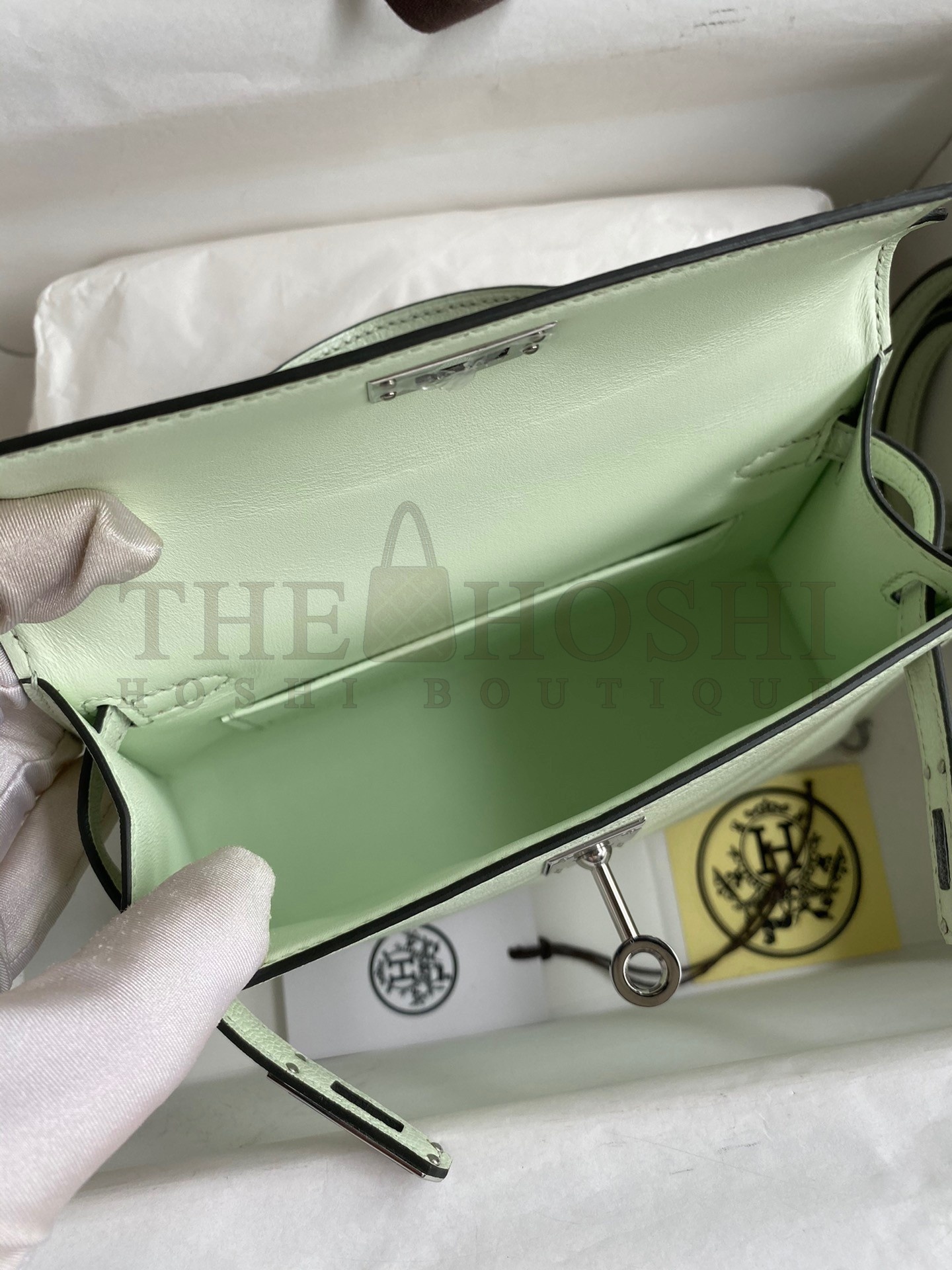 H**me5 Kelly Mini II Sellier Handmade Bag In Vert Fizz Chevre Mysore Leather Master Quality