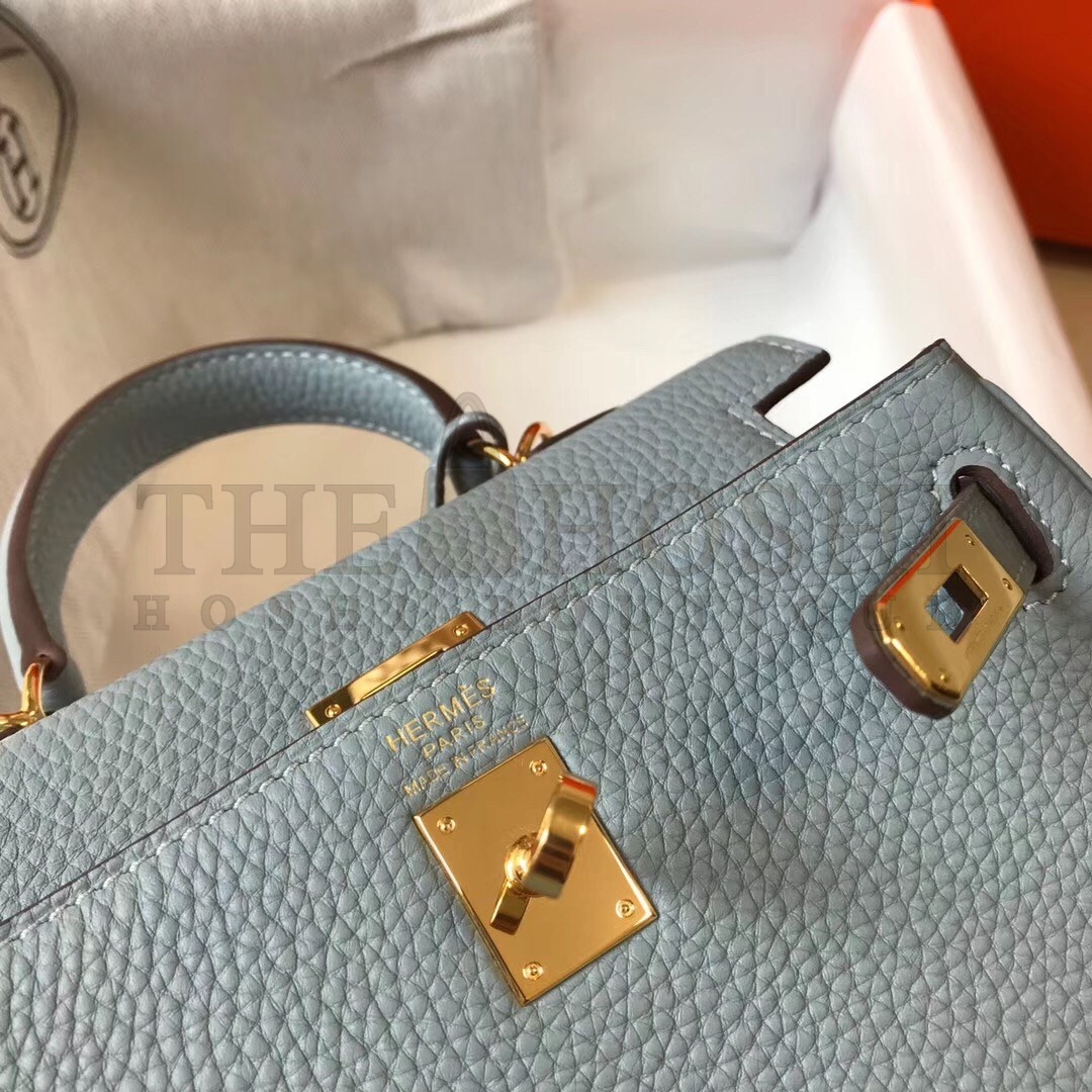 H**me5 Mini Kelly 20cm Bag In Blue Lin Clemence Leather Master Quality