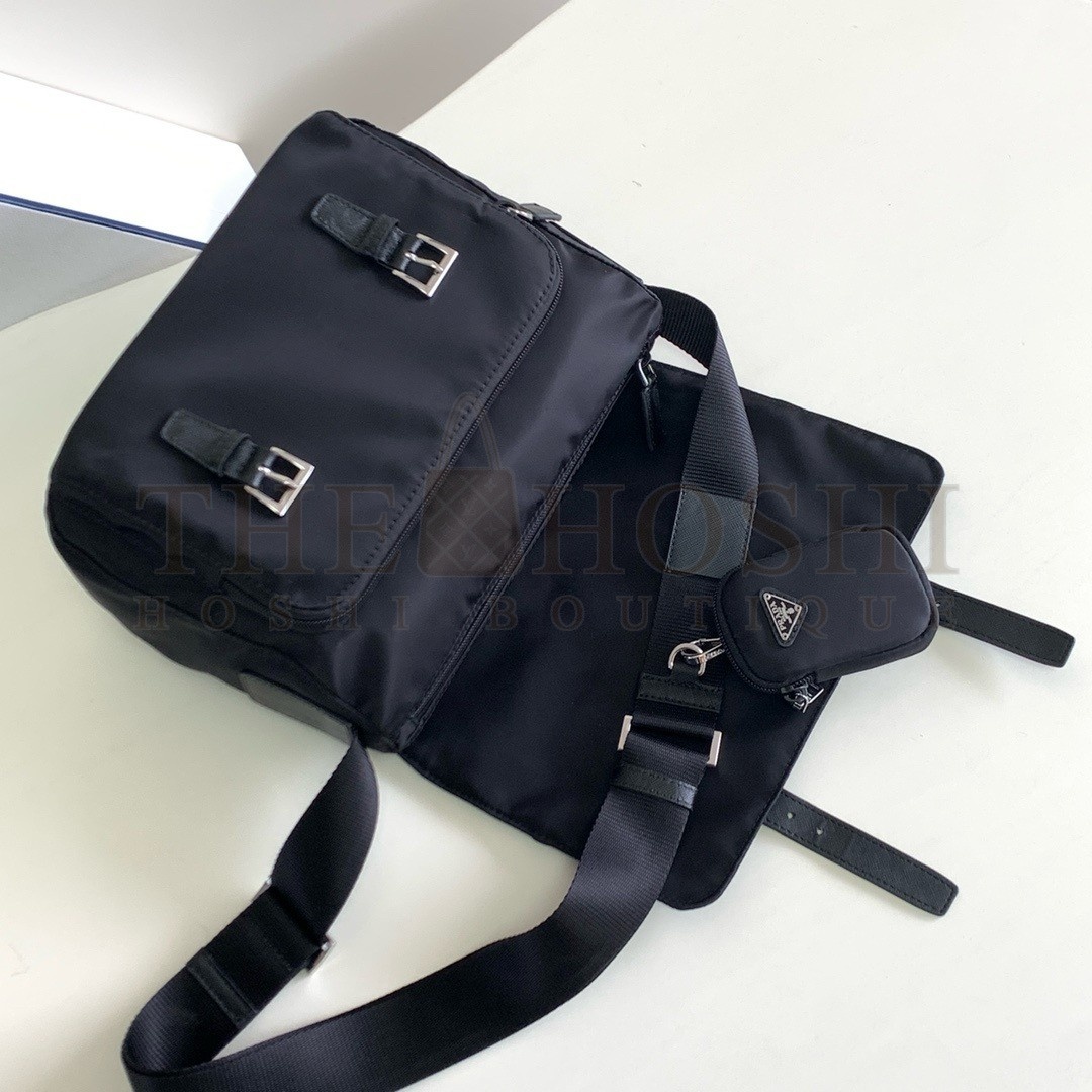Pra*a Shoulder Bag with Flap in Black Re-Nylon Master Quality