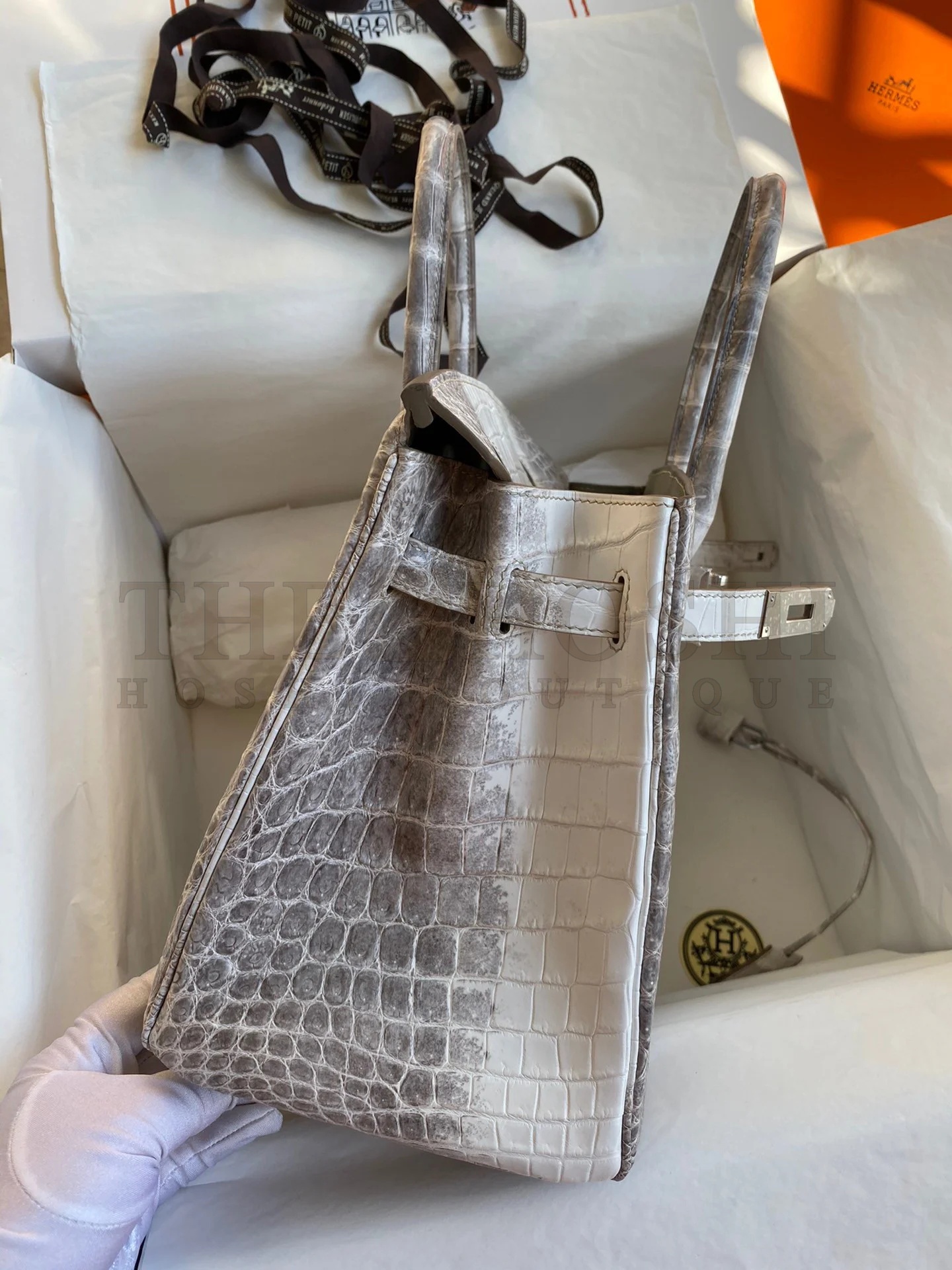 H**me5 Birkin 25 Retourne Bag In Himalaya Niloticus Crocodile Skin Master Quality