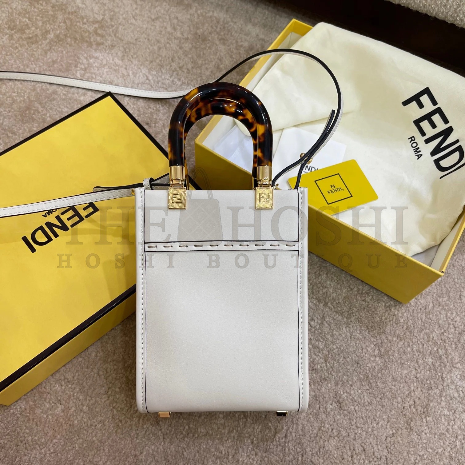 F**di Mini Sunshine Shopper Bag In White Leather Master Quality