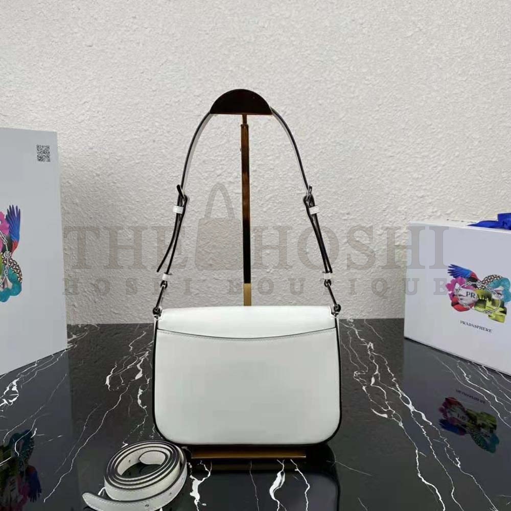 Pra*a Women Brushed Leather Shoulder Bag-White Master Quality