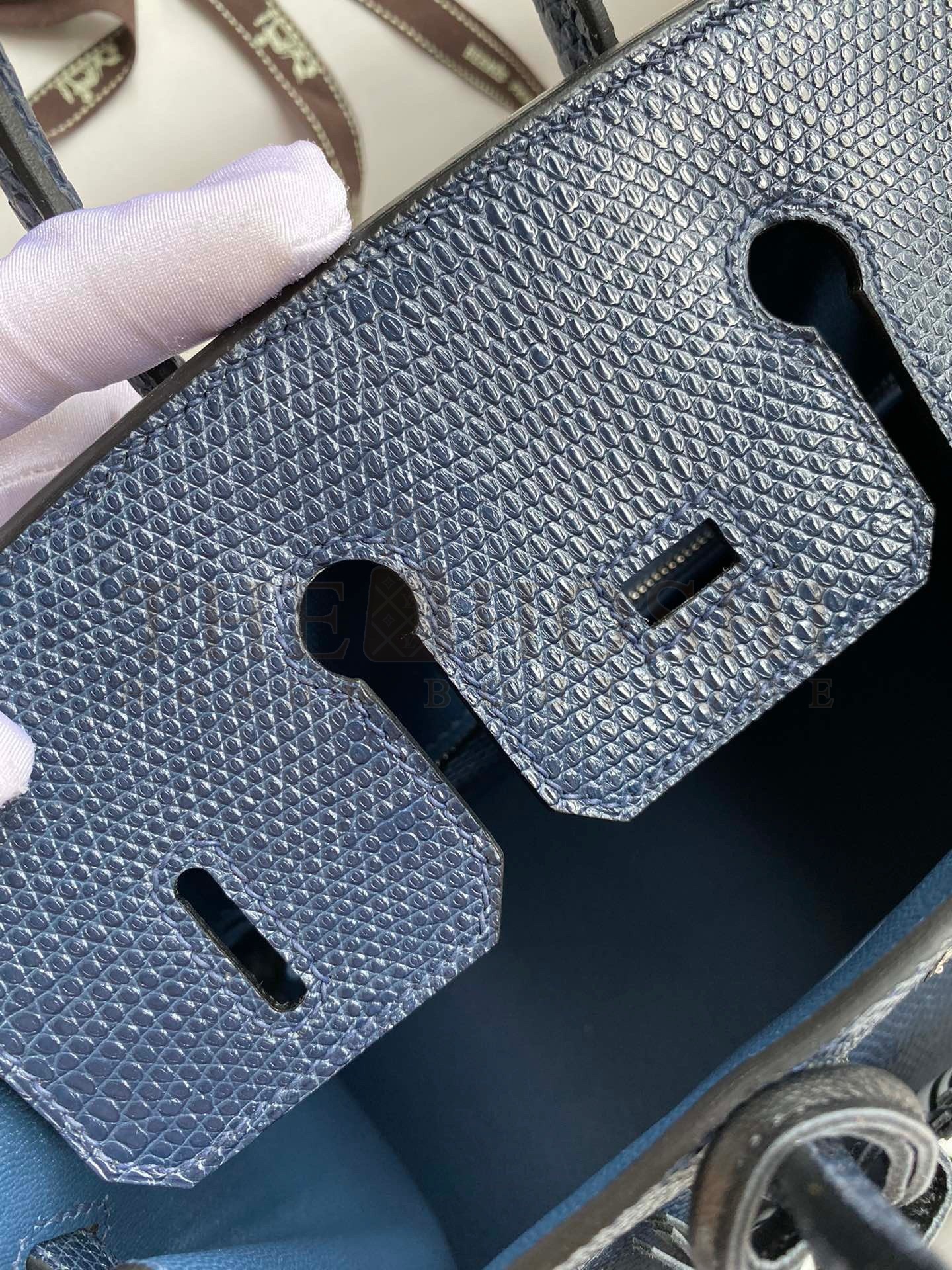 H**me5 Birkin 25 Retourne Handmade Bag In Blue Saphir Lizard Leather Master Quality