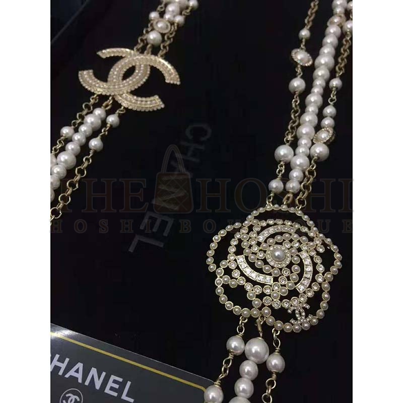 Ch**el Women Long Necklace in Metal Glass Pearls & Diamantés-White Master Quality