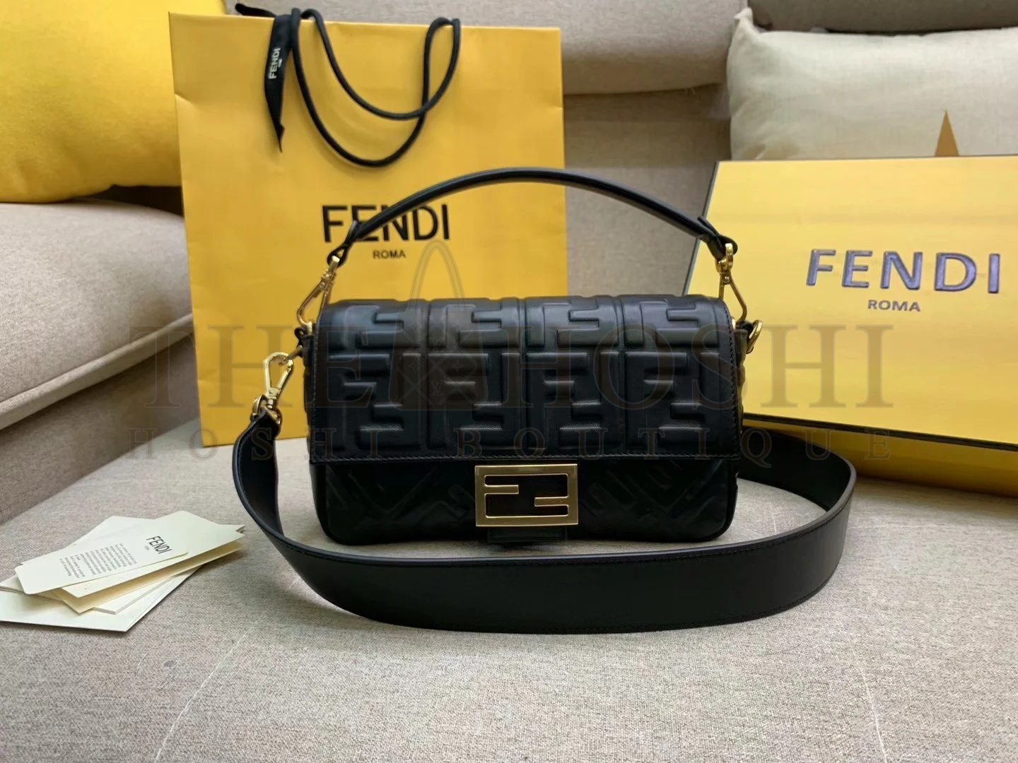 F**di Medium Baguette Bag In Black FF Nappa Leather Master Quality