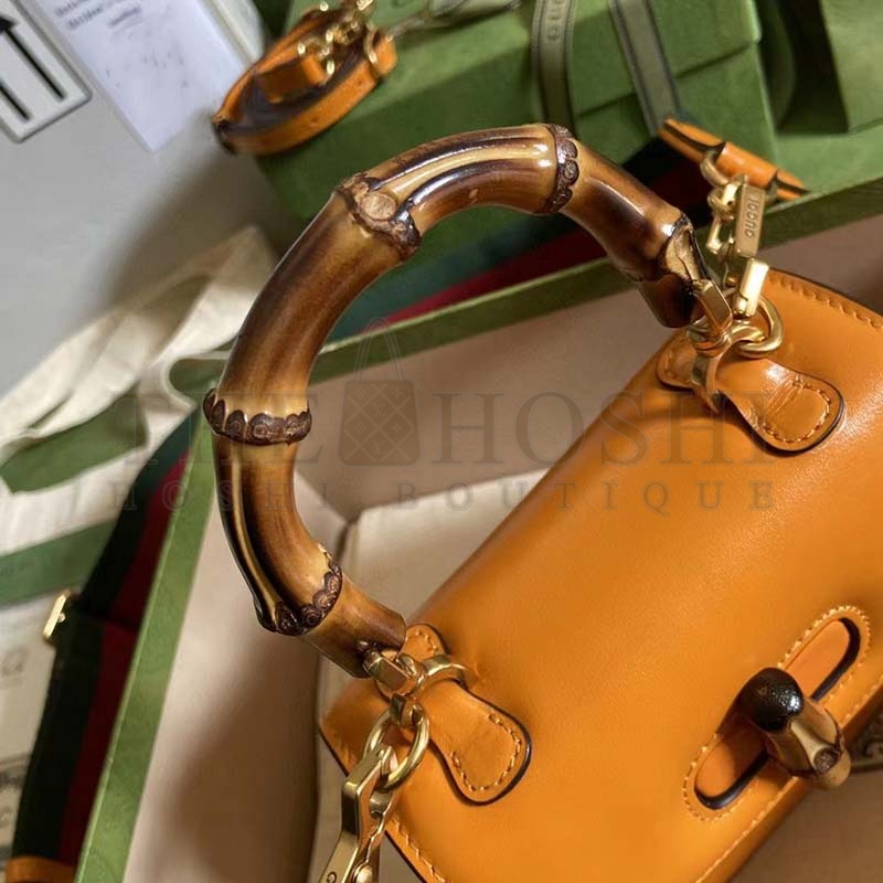 Gvc*1 Women Bamboo 1947 Mini Top Handle Bag Orange Leather Bamboo Hardware Master Quality