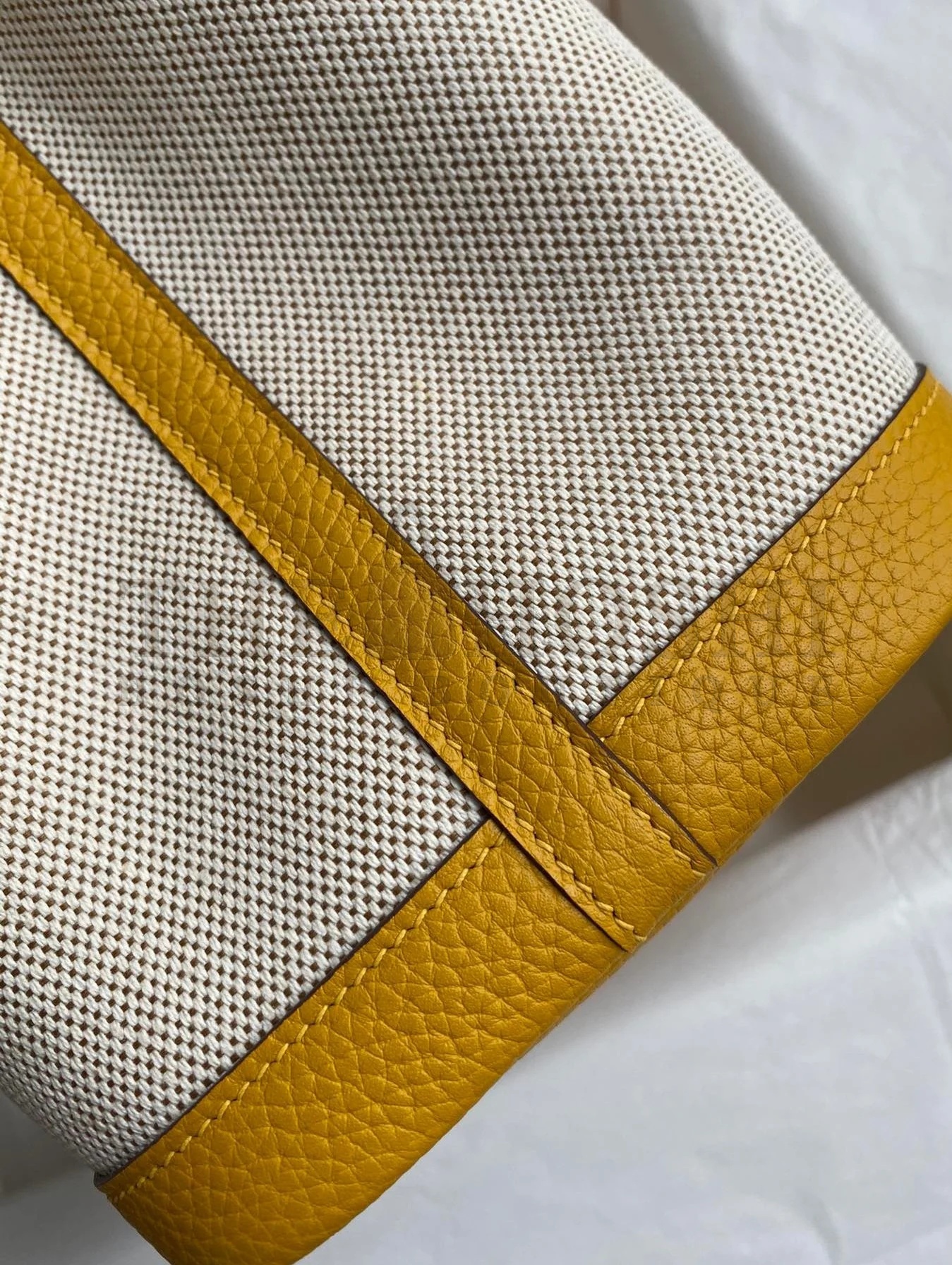 H**me5 Garden Party 30 Handmade Bag in Toile and Yellow Leather Master Quality