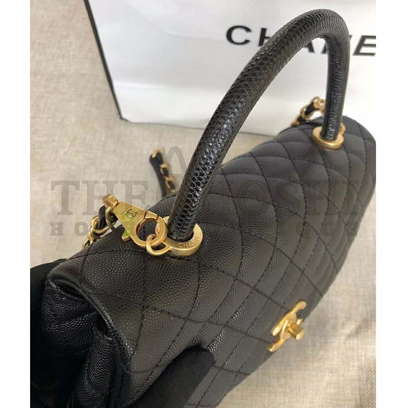 Ch**el Women Flap Bag with Top Handle in Grained Calfskin-Black Master Quality