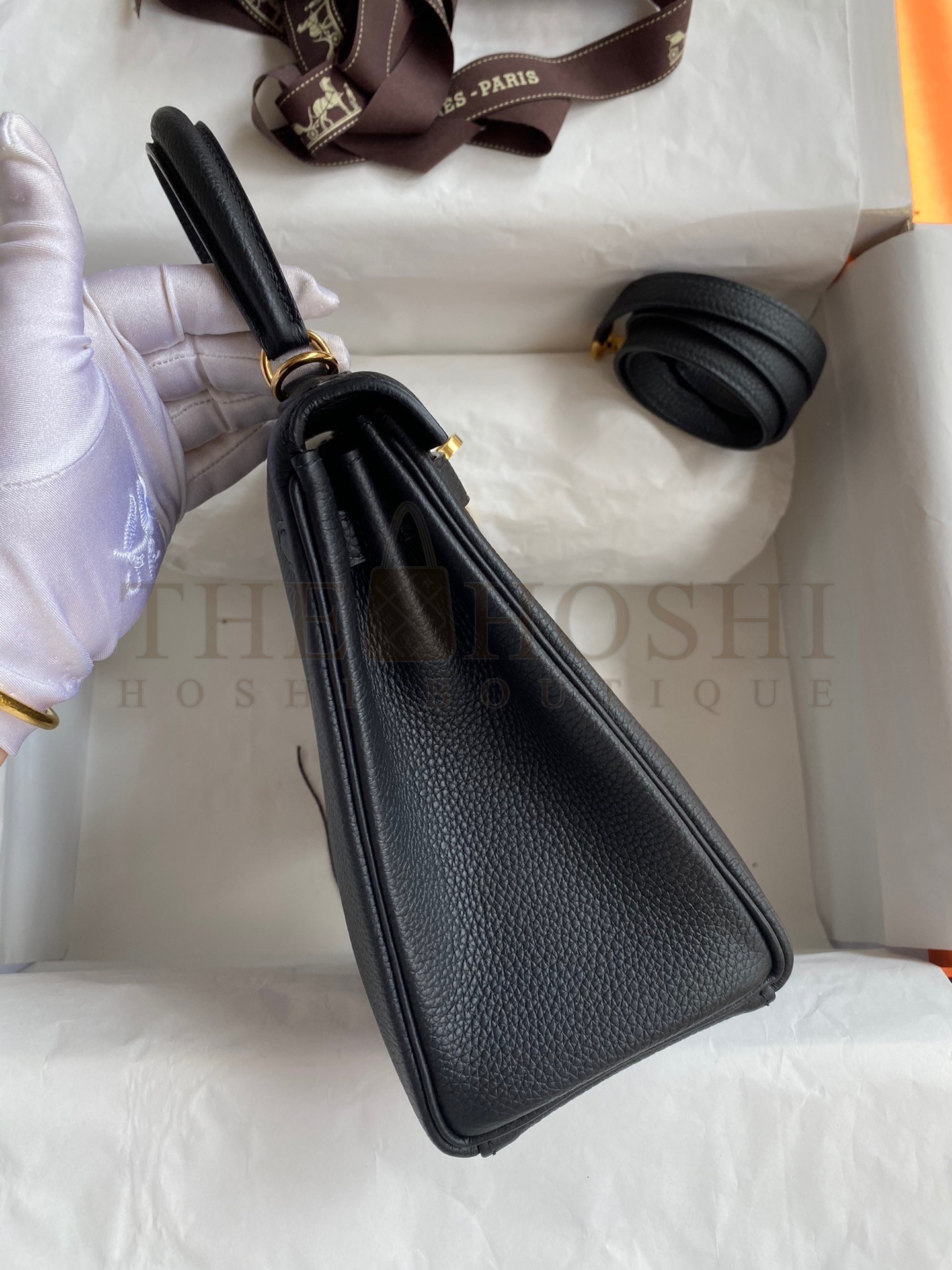 H**me5 Kelly Retourne 25 Handmade Bag In Black Clemence Leather Master Quality