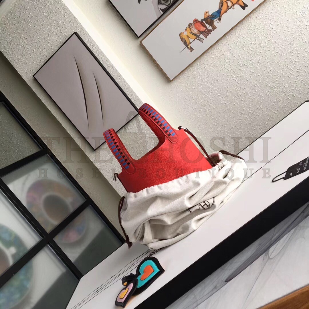 H**me5 Red Picotin Lock 18cm Bag With Braided Handles Master Quality