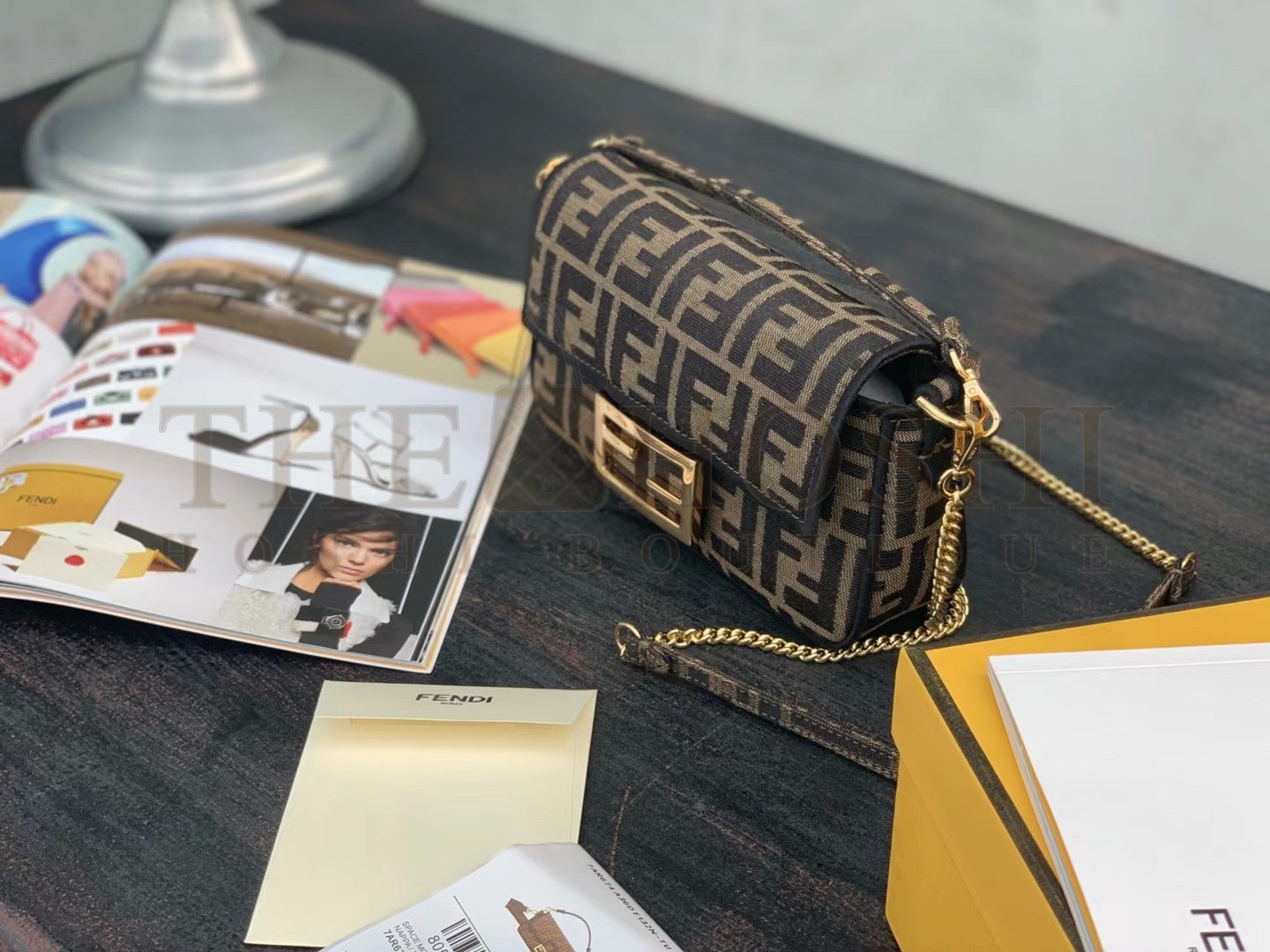 F**di Small Baguette Bag In Brown FF Jacquard Fabric Master Quality