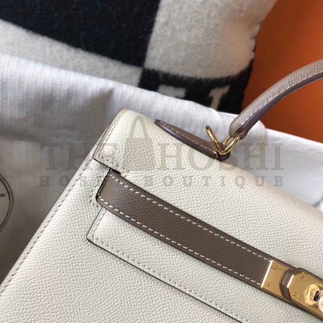 H**me5 Bi-color Kelly 32cm Epsom Bag White/Taupe GHW Master Quality