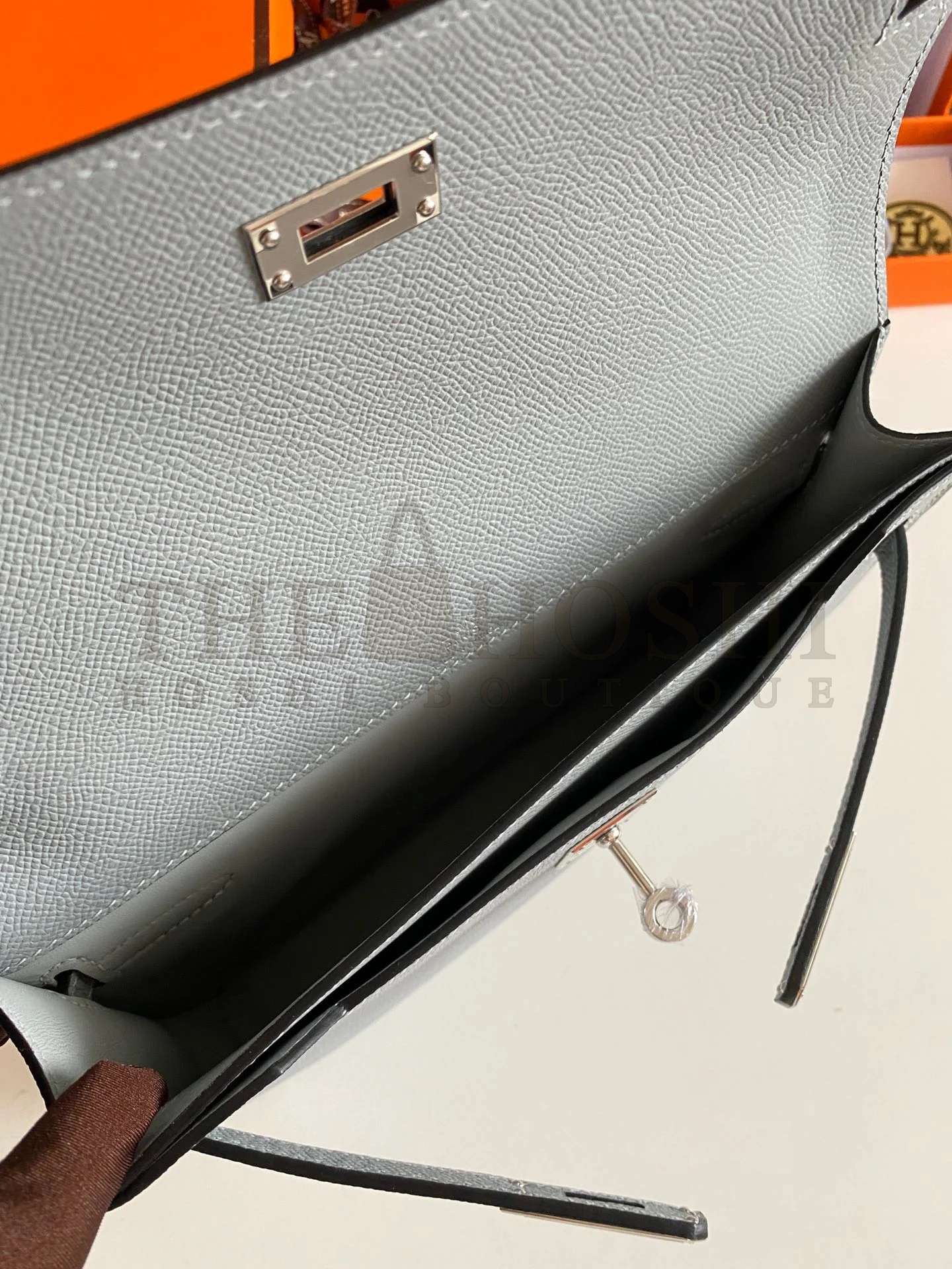 H**me5 Kelly Depeches 25 Pouch in Blue Lin Epsom Calfskin Master Quality