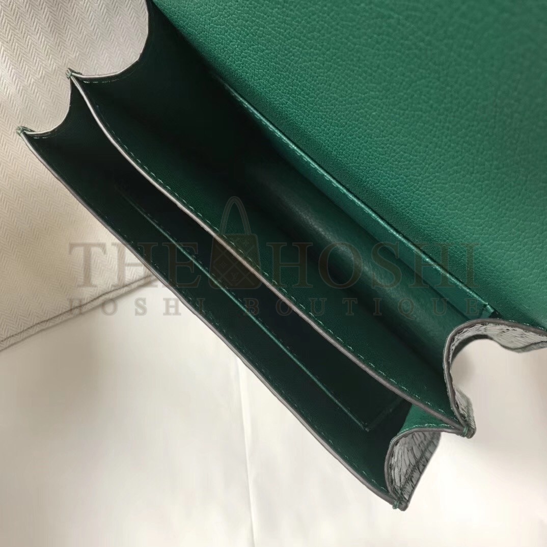 H**me5 Constance 18cm Bag In Green Embossed Crocodile Master Quality