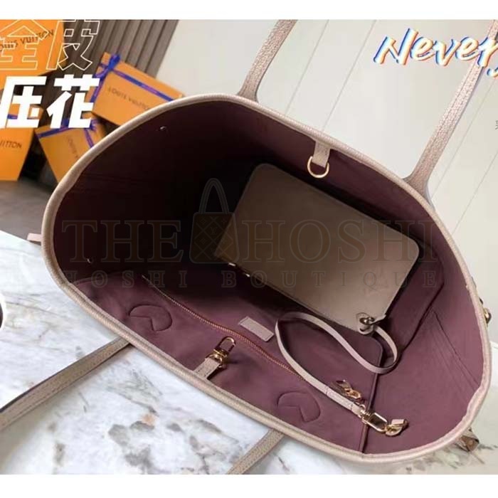 L0vis Vvtt0n Women LV Neverfull MM Carryall Tote Tourterelle Gray Embossed Grained Cowhide M45686 Master Quality