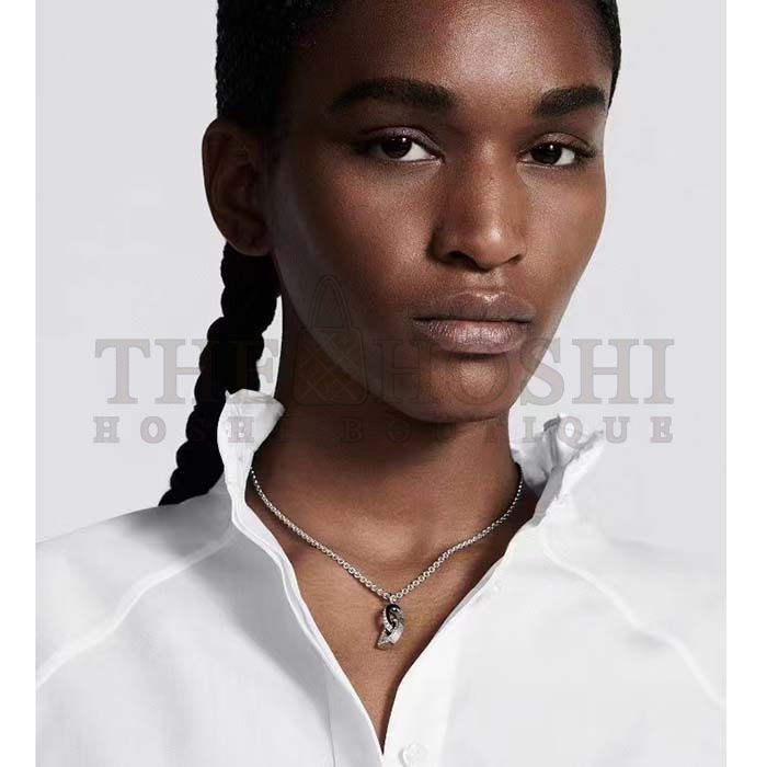 D10r Women CD Lock Necklace Silver-Finish Metal Silver-Tone Crystals Master Quality