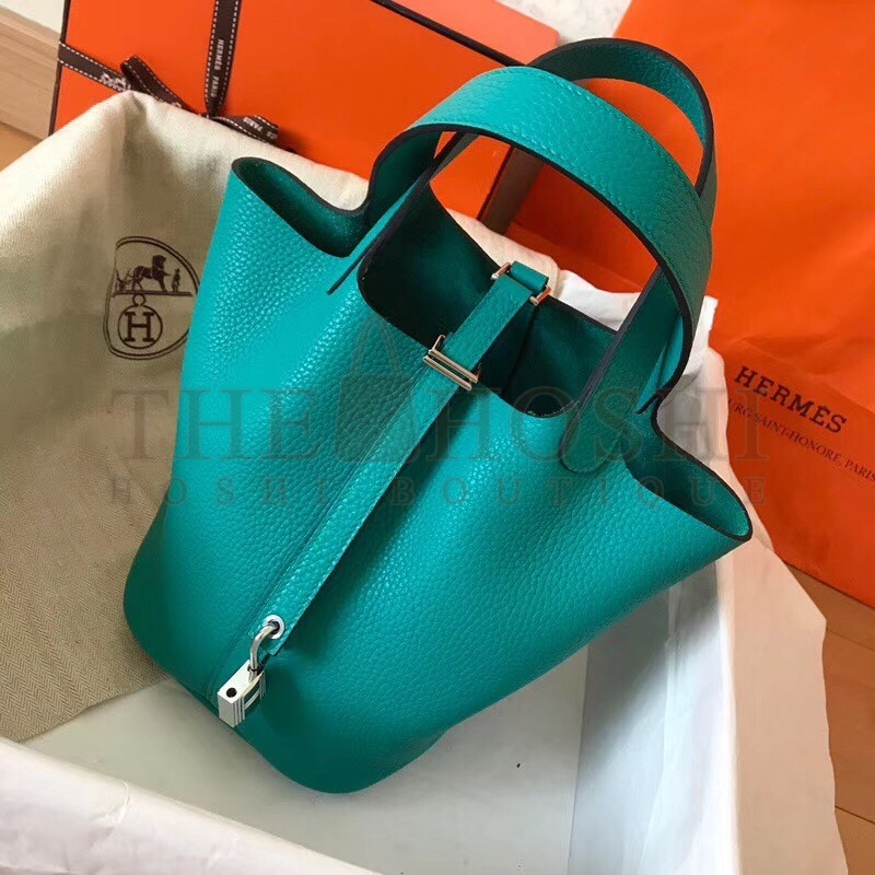 H**me5 Blue Paon Picotin Lock MM 22cm Handmade Bag Master Quality