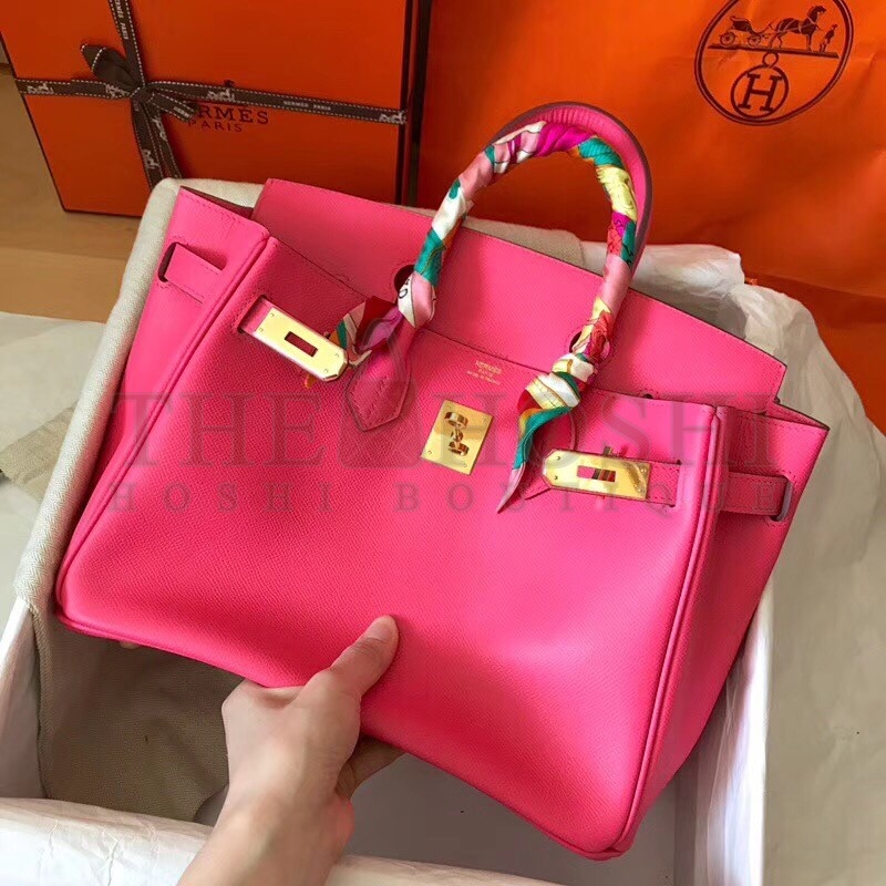 H**me5 Rose Lipstick Birkin 30cm Epsom Handmade Bag Master Quality