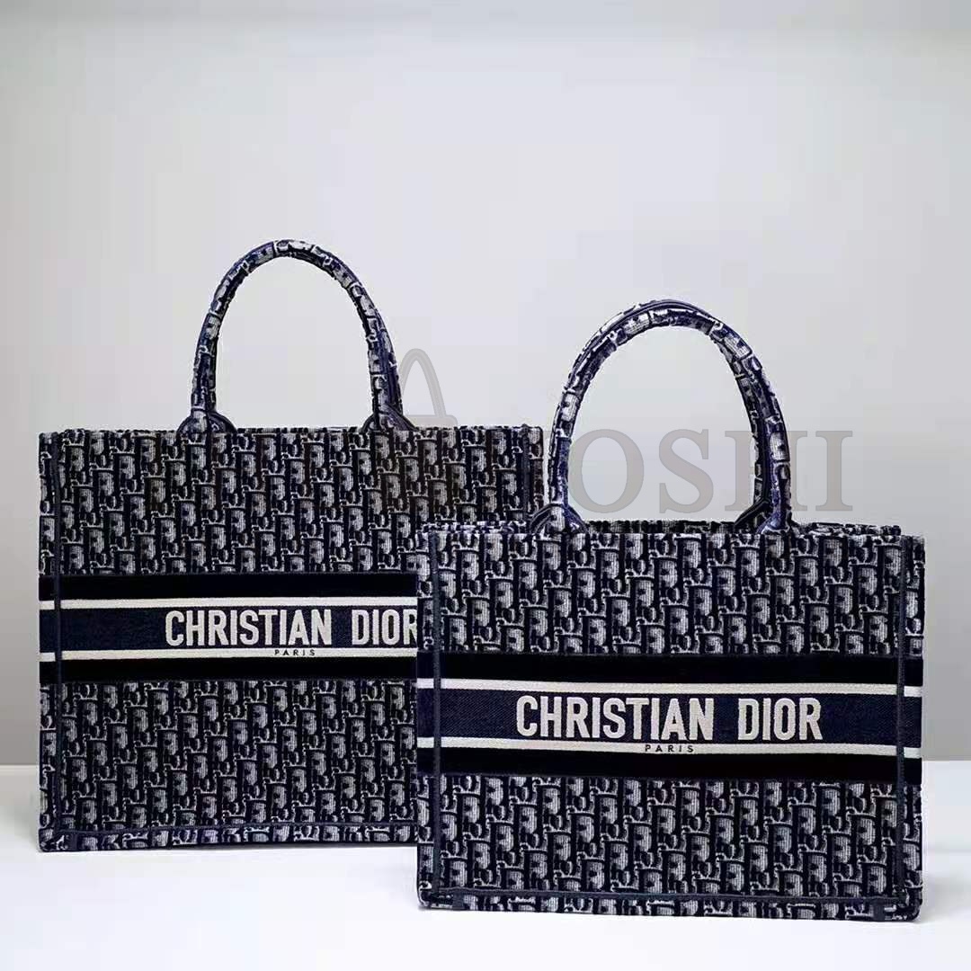 D10r Women Small D10r Book Tote Blue D10r Oblique Embroidered Velvet Master Quality