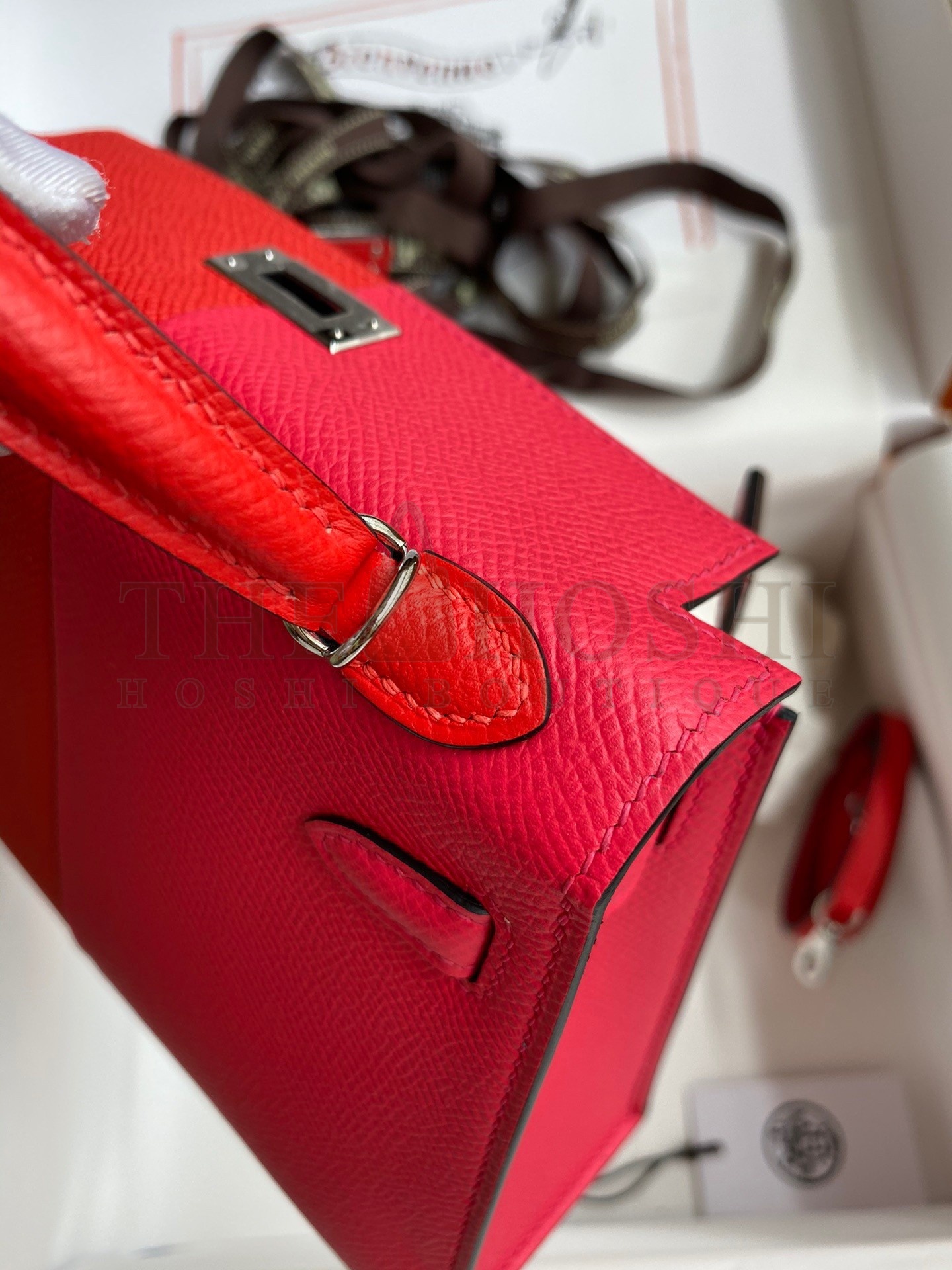 H**me5 Kelly Mini II Sellier Tri-color Bag In Red/Rose Extreme/Blue Epsom Calfskin Master Quality