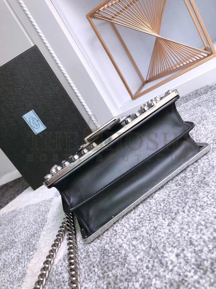 Pra*a Cahier Studded Leather Shoulder Bag Master Quality