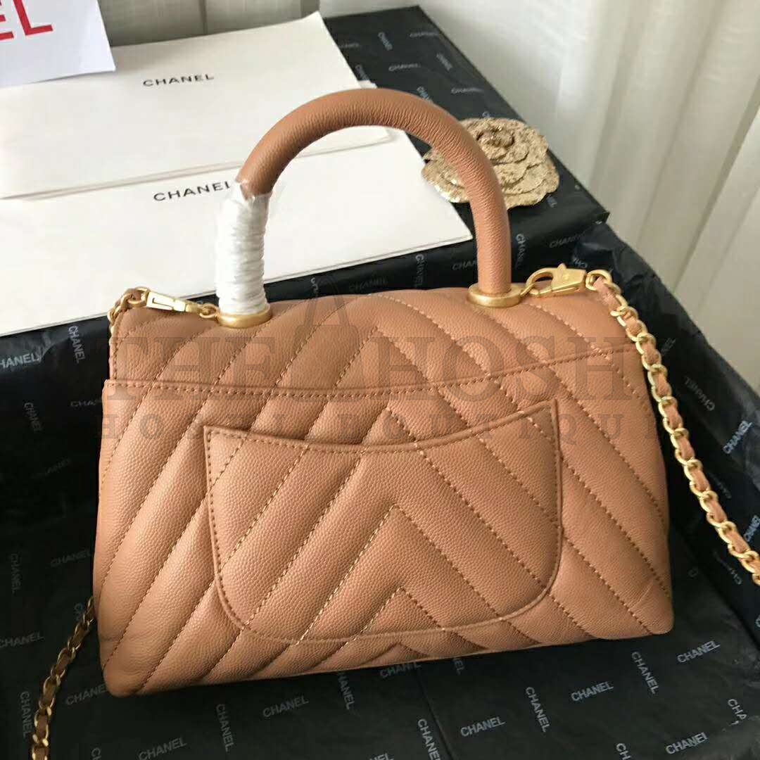 Ch**el Women Small Flap Bag with Top Handle Grained Calfskin-Beige Master Quality