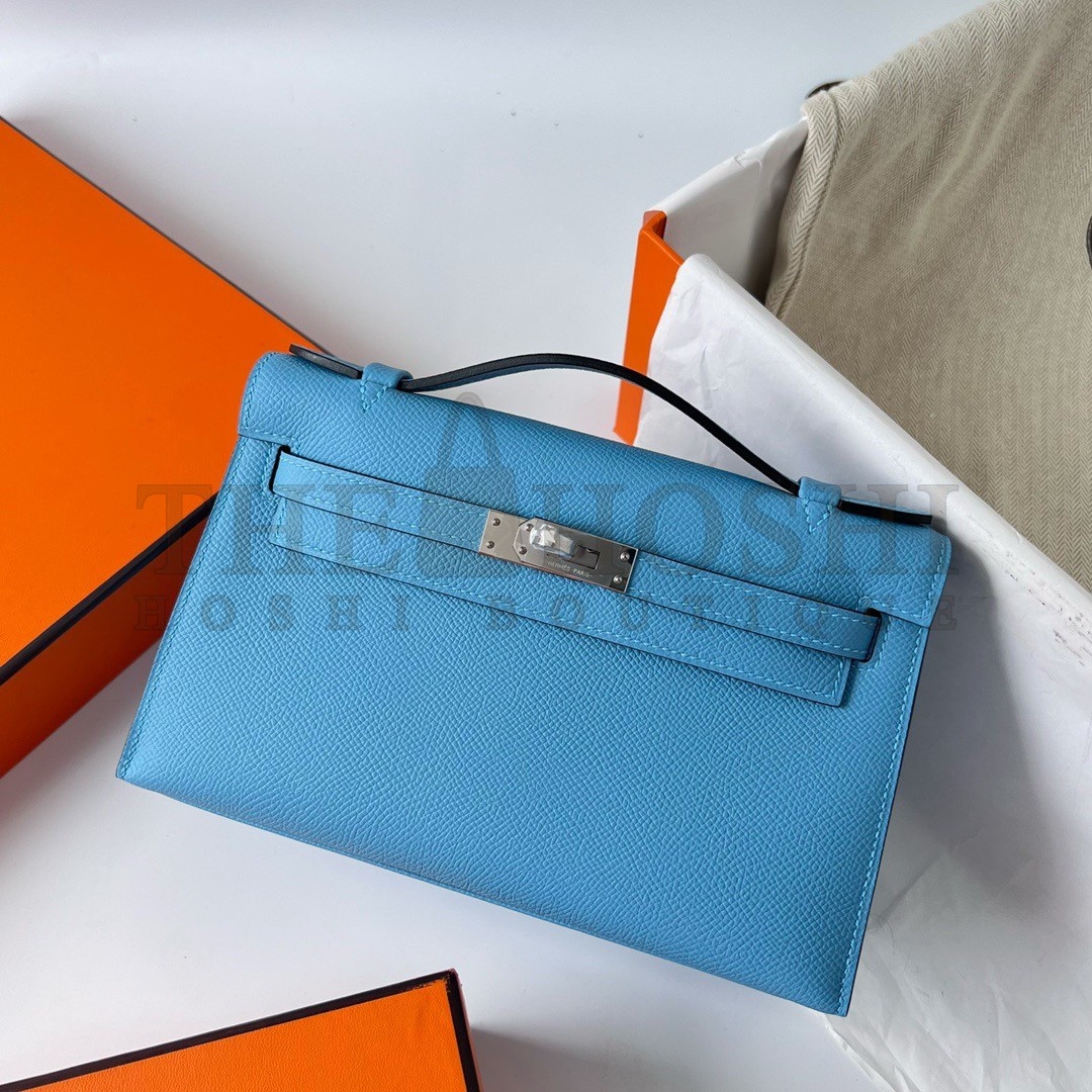 H**me5 Kelly Pochette Handmade Bag In Blue du Nord Epsom Calfskin Master Quality